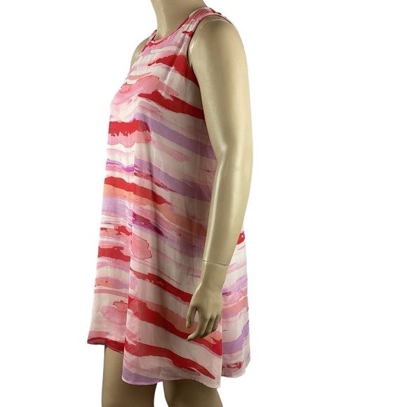 Calvin Klein Watermelon Stripe Georgette Shift Dress Size 12 - Picture 4 of 7
